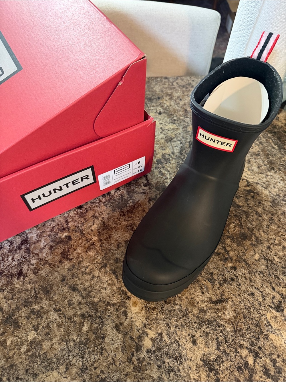 Hunter Black Short Rain Boot with Red Logo